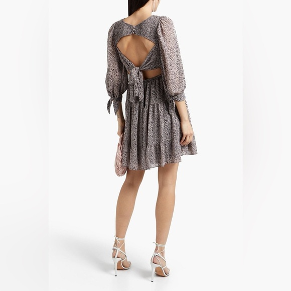 NWT CINQ À SEPT Annabelle Open-Back Printed Crepe de Chine Mini Dress - Picture 2 of 13